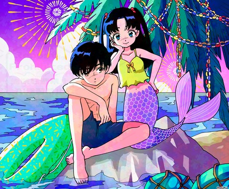 80年代風の、イラストを描きます レトロポップなイラストをお