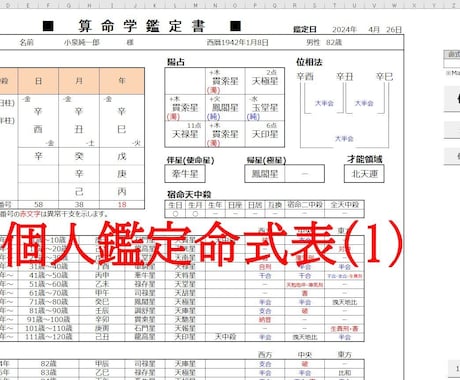 算命学の命式表／鑑定書の自動生成ツールを提供します 使命星、循環法、八門法、排気量、調候守護神なども算出します。