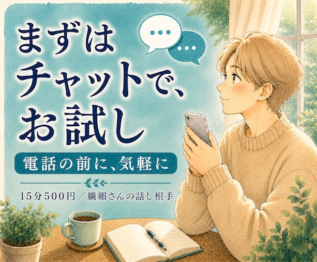 電話の前に｜まずチャットでお試しできます いきなり電話は緊張する方へ。雰囲気を試してから イメージ1