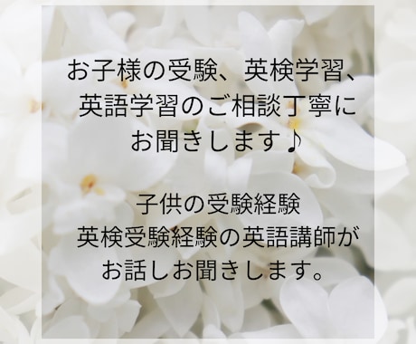 小中高受験、大学受験、英検受験などおききします 子供の小中高&大学受験、英検受験経験の講師がおききします！ イメージ1