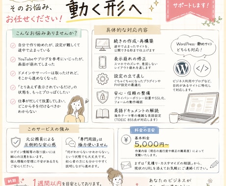 作りかけWordPressブログ、続きから完成ます 設定の挫折をサポート！止まったサイトを今すぐ再始動。 イメージ2