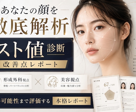 顔写真１枚AI顔面偏差値・スト値・改善点診断します 自分では気づけない第一印象を、見える化。 イメージ1
