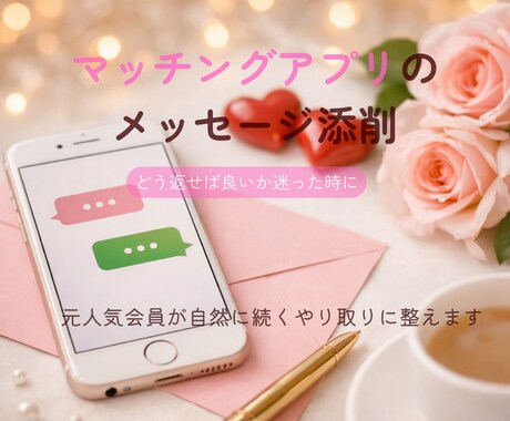 マッチングアプリで返信が来るメッセージに添削します 元人気会員が、やり取りが続く文章に整えます イメージ1
