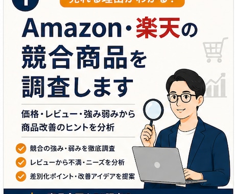 Amazon・楽天の競合商品を調査します 価格・レビュー・強み弱みから商品改善のヒントを分析 イメージ1