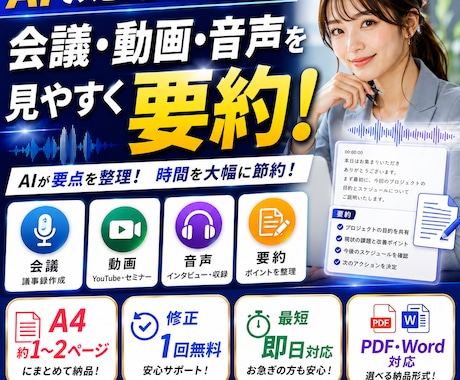 AIで文字起こし・要約しますます 会議・動画・音声を見やすく要約します イメージ1