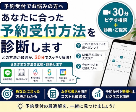 あなたに合った予約受付方法を診断します 予約受付を始めたい方、改善したい方へ｜30分ビデオ相談 イメージ1