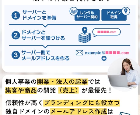 独自ドメインのメールアドレス作成・設定を代行します 開業・起業時に必要！あなた専用のメールアドレスを作りましょう イメージ2