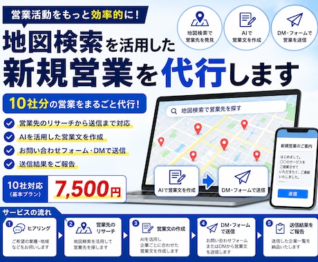 地図検索を活用し、新規営業を10社分代行いたします 営業先探しから送信まで代行！（ イメージ1