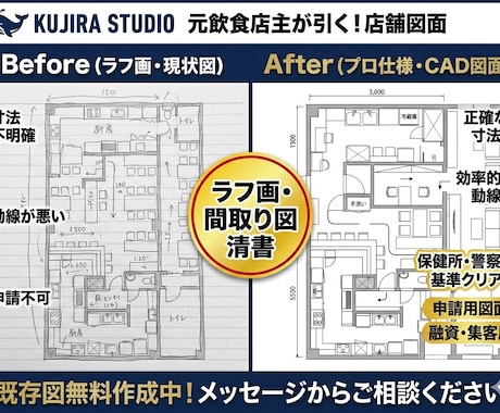 飲食店オーナーが作成！現場目線の店舗図面作成します 【既存図無料】元オーナーが引く！現場主義の勝てる店舗図面作成 イメージ2