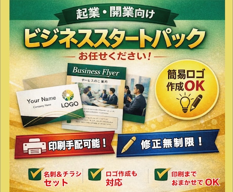 起業・開業向けビジネススタートパックを作成します 起業スタート一式／はじめの名刺・広告セット イメージ1
