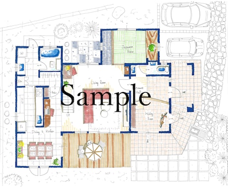 戸建て 暖かい手書き間取り図作成します プレゼンや不動産広告、今まで住んだおうちの記念などに！ イメージ2