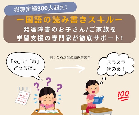 読み書きが苦手な発達障害の子へ学習方法を提案します 支援実績500件超！特性に合った完全オーダーメイド教材を提供 イメージ1