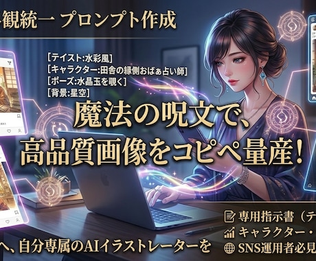 世界観を統一SNS特化のAIプロンプトを作成します 画像外注は不要！コピペで高品質な挿絵を自作できる専用指示書 イメージ1