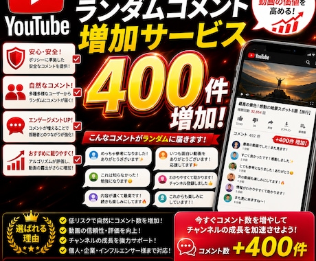 Youtubeランダムコメント400増やします Youtubeランダムコメント400増やします！！ イメージ1