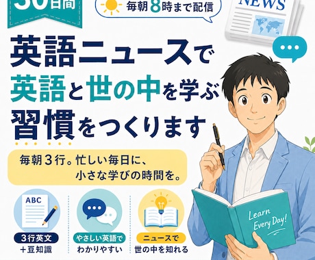 英語ニュースで英語と世の中を学ぶ習慣をつくります 毎朝3行、英語にふれ、世の中を知る30日間 イメージ1