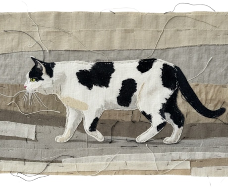 猫・ペットの布コラージュ作品を制作します 写真から布と手縫いでペットアート制作 イメージ2