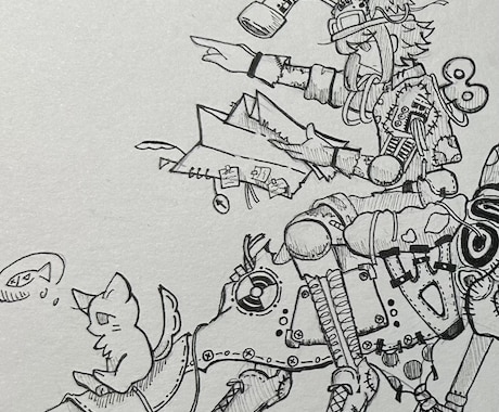 好きなものを詰め込んだ手描きイラストを描きます 少し不思議な世界観の手書きイラストを描きます。 イメージ1
