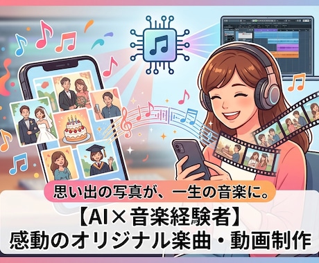 結婚式プロポーズ両親贈呈のオリジナル曲動画作ります AI×音楽経験者が思い出の写真を一生の音楽に イメージ1
