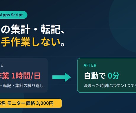 毎日の手作業コピペ・集計をGASで自動化します スプシのコピペ・集計を、自動で完了。経理・事務の定型作業に イメージ1