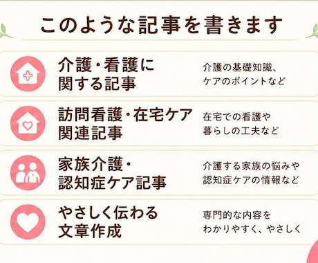 看護・介護の記事をやさしく執筆します 専門的な内容もやさしく伝えます イメージ2