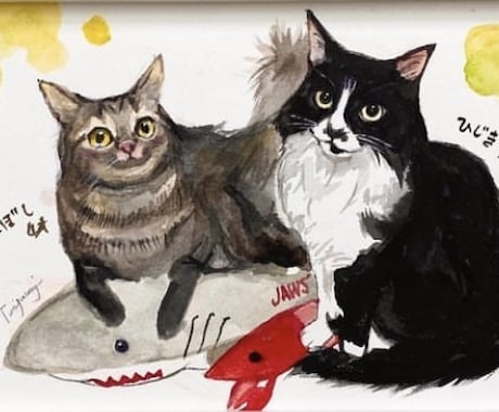透明水彩を使用。可愛い猫の似顔絵を手描きで描きます ペット／猫／プレゼント／アート（※ワンコは別出品です） イメージ1