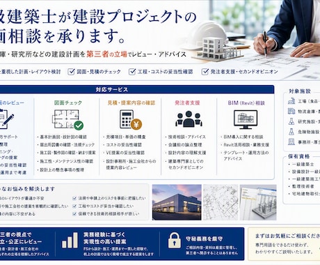 一級建築士が建設プロジェクトの計画相談を承ります 工場・倉庫・研究施設の計画・図面・見積を実務目線でレビュー イメージ1