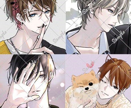 かっこいい/可愛い　男性キャラのイラストを描きます アイコン用のイケメンのお顔アップイラストを制作します イメージ1