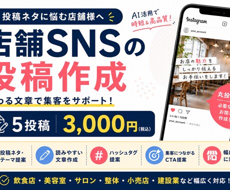 店舗向けSNS投稿文を作成します 投稿ネタと文章作成をまとめてサポート イメージ1