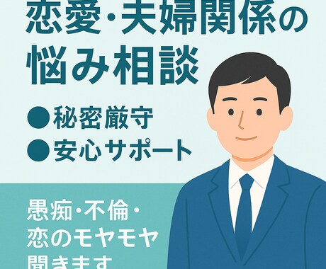 恋愛や夫婦関係、不倫の悩みを秘密厳守でお聞きします 恋のお悩みや夫婦関係の悩み、愚痴など親身にお聞きします イメージ1