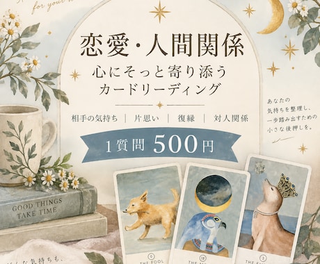 恋愛・人間関係のお悩みに寄り添いカードで占います 気になるあの人の想い、自分の気持ちを優しく紐解く特別鑑定 イメージ1