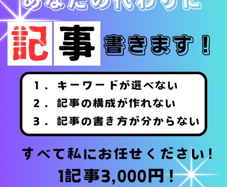 記事が書けない！私が記事の作成を代行します ブログ初心者でもどんどん記事が増えていく記事作成代行サービス イメージ1