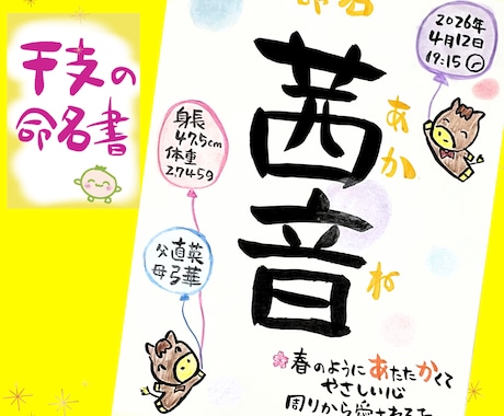 キラめく命名書◎お名前を筆文字（筆ペン）で書きます イメージ1