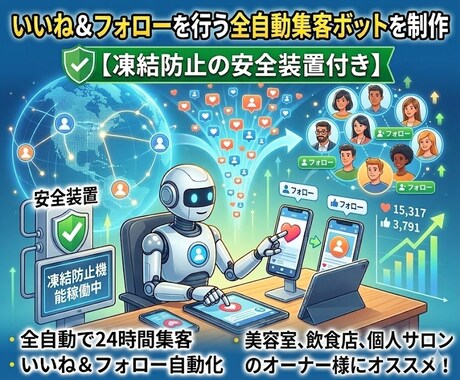 いいね＆フォローを行う全自動集客ボットを作成します いいね＆フォローを行う全自動集客ボットを制作 イメージ1