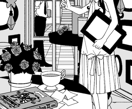 モノクロイラスト/デザイン/アイコン描きます 立ち絵、背景、着色などは各種オプションあります！ イメージ2