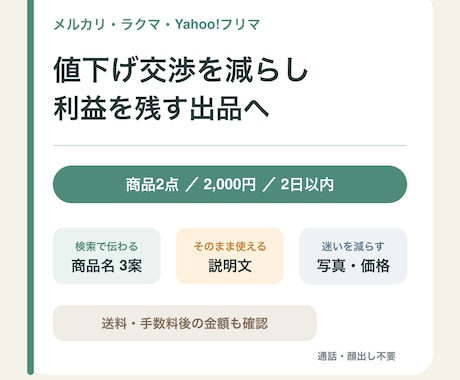 値下げ交渉を減らし利益を残すメルカリ出品に整えます イメージ1