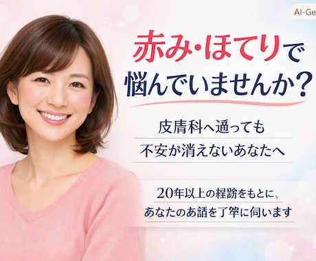 酒さ・敏感肌の悩み、実体験からお話をお聞きします その悩み、誰かに話すだけで、少し楽になるかもしれません イメージ1