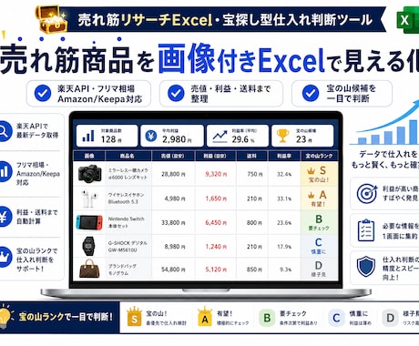 売り上アップ 売れ筋リサーチExcelを作成します 仕入れ候補を画像付きExcelで見える化 イメージ1