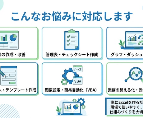 Excel・スプレッドで業務改善をサポートします 現場で、使いやすく続けられるExcel業務をサポートします イメージ2