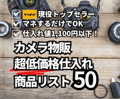 カメラ売れ筋商品をヤフオクトップセラーが教えます 【超低単価！】仕入れ値1100円以下！商品リスト50 イメージ1