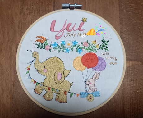 お子さまのメモリアル刺繍承ります 初めての絵、誕生日や身長体重など刺繍額で残しませんか？ イメージ1