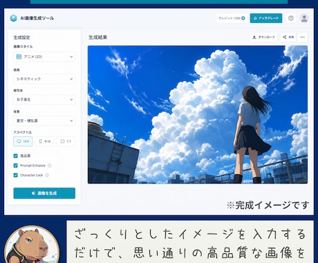 数クリックで、『商用クオリティのAI画像』を作ます AIがプロンプト＋画像を生成、知識ゼロで活用可能なシステム イメージ1