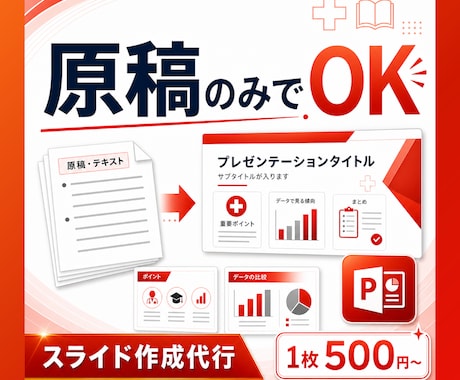 忙しい方向け！原稿からパワポ資料を作成します 1枚500円〜！営業・研修・セミナー資料などスライド化します イメージ1