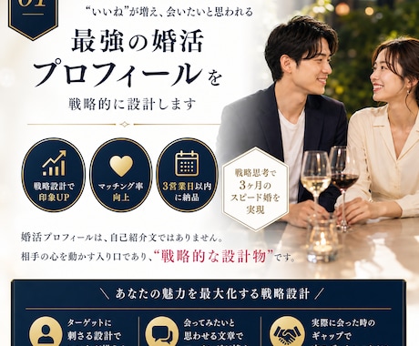 婚活プロフィールを戦略的に仕上げます 強み×隙の黄金比で"刺さる"プロフに変えます イメージ1