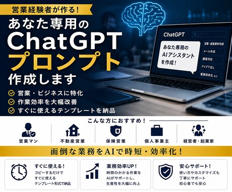 あなた専用のChatGPTプロンプトを作成します 現場で本当に使えるAI活用方法をご提案します。 イメージ1