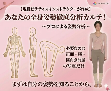現役ピラティス講師が姿勢分析を行います 姿勢の特徴や改善ポイントをお伝えします！ イメージ1