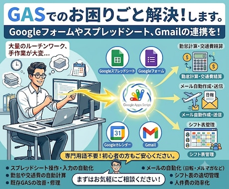GASでのお困りごと解決！します Googleフォームやスプレッドシート、Gmailの連携を！ イメージ1