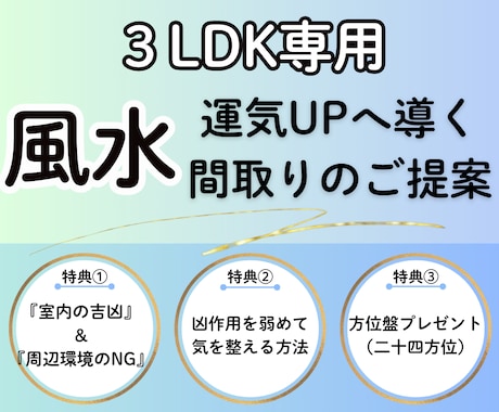 本格風水⭐︎運気UPへ導く間取りをご提案致します 【3LDK専用】引っ越し・リノベーションをご検討中の方必見✨ イメージ1