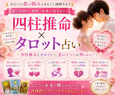 四柱推命×タロットで相手の本音を深く鑑定します 片思い・復縁・複雑恋愛も対応。恋の不安に寄り添う鑑定 イメージ1