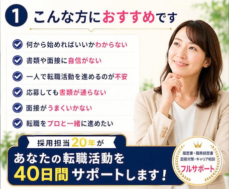 採用担当20年が転職活動40日間フルサポートします 履歴書・職務経歴書・面接対策・キャリア相談まで丁寧にサポート イメージ2