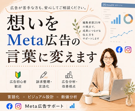 Meta広告の“伝わる広告”作りをサポートします 編集者25年｜言葉×訴求整理×広告分析でクリエイティブ改善！ イメージ1